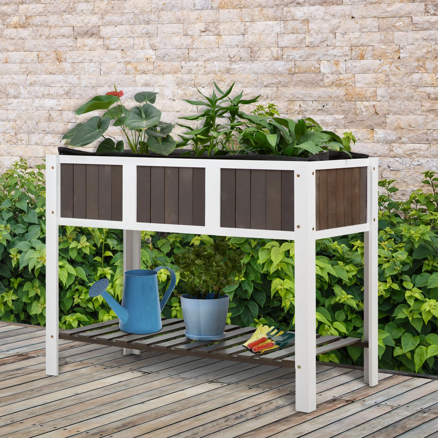 Outsunny 47" X 23" X 35" Wooden Raised Garden Planter Bed With Spacious Area For Planting, Storage Shelf & Versatile Use 8 Outsunny 47" X 23" X 35" Wooden Raised Garden Planter Bed With Spacious Area For Planting, Storage Shelf & Versatile Use - Image 8