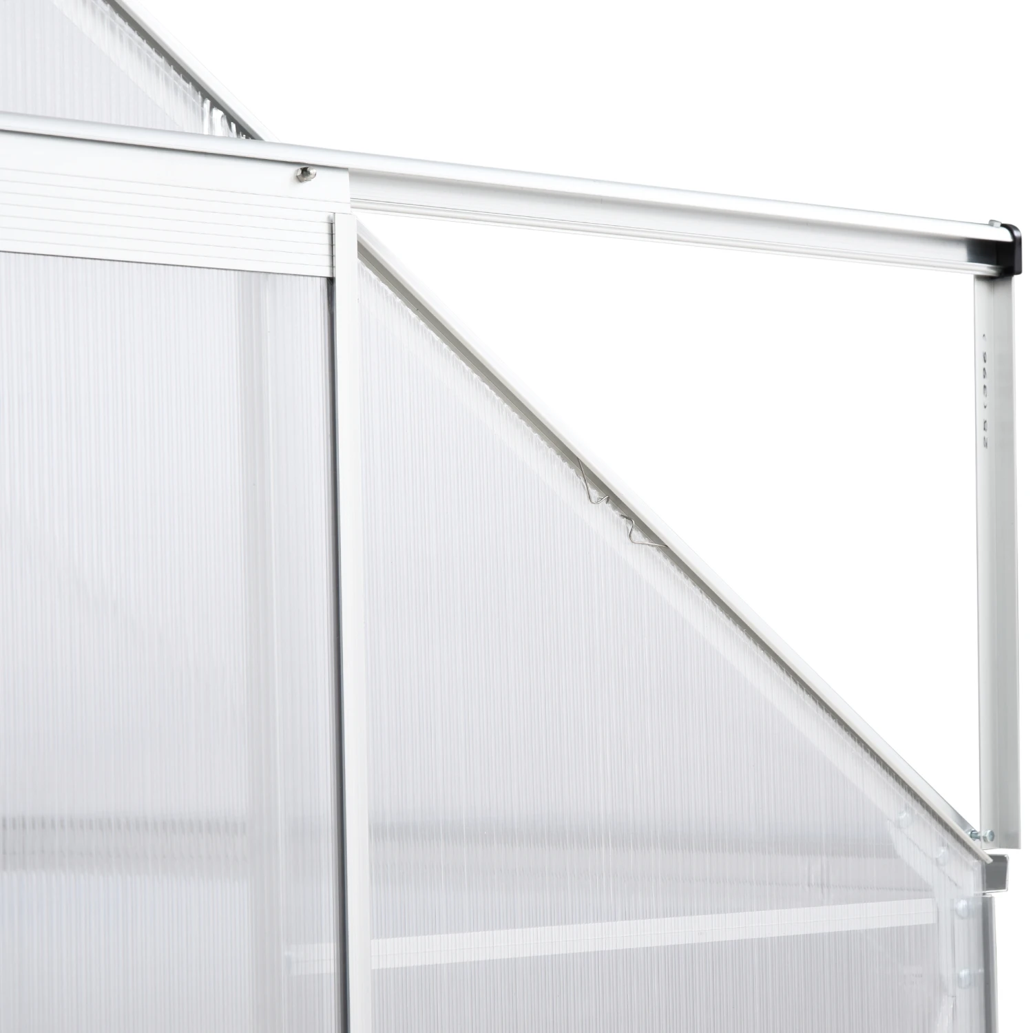 Outsunny 6' X 4' Hobby Greenhouse, Walk-in Polycarbonate Hot House Kit With Aluminum Frame, Sliding Door, Roof Vent, Silver 9 Outsunny 6' X 4' Hobby Greenhouse, Walk-in Polycarbonate Hot House Kit With Aluminum Frame, Sliding Door, Roof Vent, Silver - Image 9