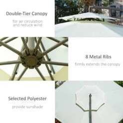 Outsunny 9' Offset Patio Umbrella With Base, Steel Hanging Cantilever Umbrella, 2-Tier Easy Tilt Polyester Shade, 8 Ribs, Crank, Cross Base, Beige 16 Outsunny 9' Offset Patio Umbrella With Base, Steel Hanging Cantilever Umbrella, 2-Tier Easy Tilt Polyester Shade, 8 Ribs, Crank, Cross Base, Beige -Outsunny hZKb10180fa56079e