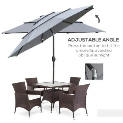 Outsunny 9' 3-Tier Patio Umbrella, Outdoor Market Umbrella With Crank And Push Button Tilt For Deck, Backyard And Lawn, Dark Grey -Outsunny haDa09180fa54a3a6