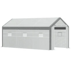 Outsunny 20' L X 10' W X 9' H Large Walk-in Greenhouse With Roll Up Door, 8 Closeable Windows, & Weather PE Cover