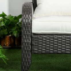 Outsunny Patio Wicker Adirondack Chair, Outdoor All-Weather Rattan Fire Pit Chairs W/ Soft Cushions, Tall Backrest, Tilted Seat, And Comfortable Armrests For Deck Or Garden, Cream White -Outsunny hah3d61867f5cbaa7