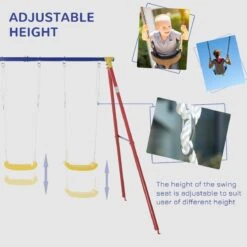 Outsunny Kids Metal Swing Set For Backyard, Heavy Duty A-Frame Swing Stand With 2 Seats, Glider And Adjustable Hanging Rope -Outsunny hbI1f117e6c6a2bc4