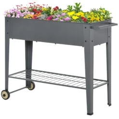 Outsunny 41" X 15" X 32" Raised Garden Bed Elevated With Wheels, Metal Elevated Planter Box With Bottom Shelf For Storing Tools & Water Drainage Hole, Grey 23 Outsunny 41" X 15" X 32" Raised Garden Bed Elevated With Wheels, Metal Elevated Planter Box With Bottom Shelf For Storing Tools & Water Drainage Hole, Grey -Outsunny hdEdaa1831ce44b59