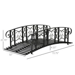 Outsunny 6' Metal Arch Backyard Garden Bridge With 660 Lbs. Weight Capacity, Safety Siderails, Vine Motifs, & Easy Assembly For Backyard Creek, Stream, Pond, Black -Outsunny hgTc17185be1a9834