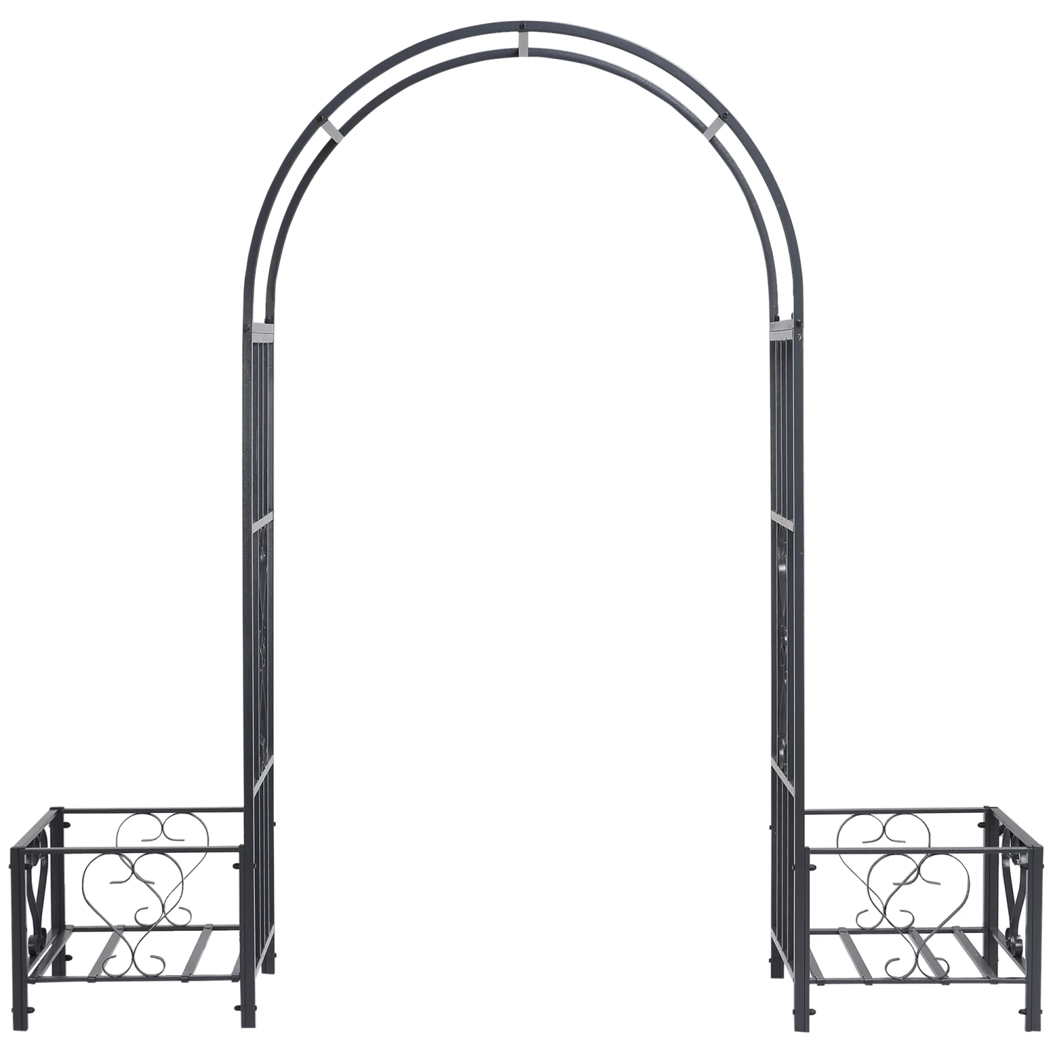 Outsunny 6.7' Steel Garden Arch Arbor With Scrollwork Hearts, Planter Boxes For Climbing Vines, Ceremony, Weddings, Party, Backyard, Lawn, Gray 9 Outsunny 6.7' Steel Garden Arch Arbor With Scrollwork Hearts, Planter Boxes For Climbing Vines, Ceremony, Weddings, Party, Backyard, Lawn, Gray - Image 9