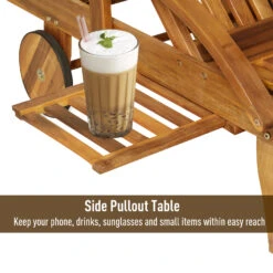 Outsunny Acacia Wood Folding Patio Sun Lounger Chair With Wheels And Pull-Out Tray -Outsunny hkq75617fe87a97bd