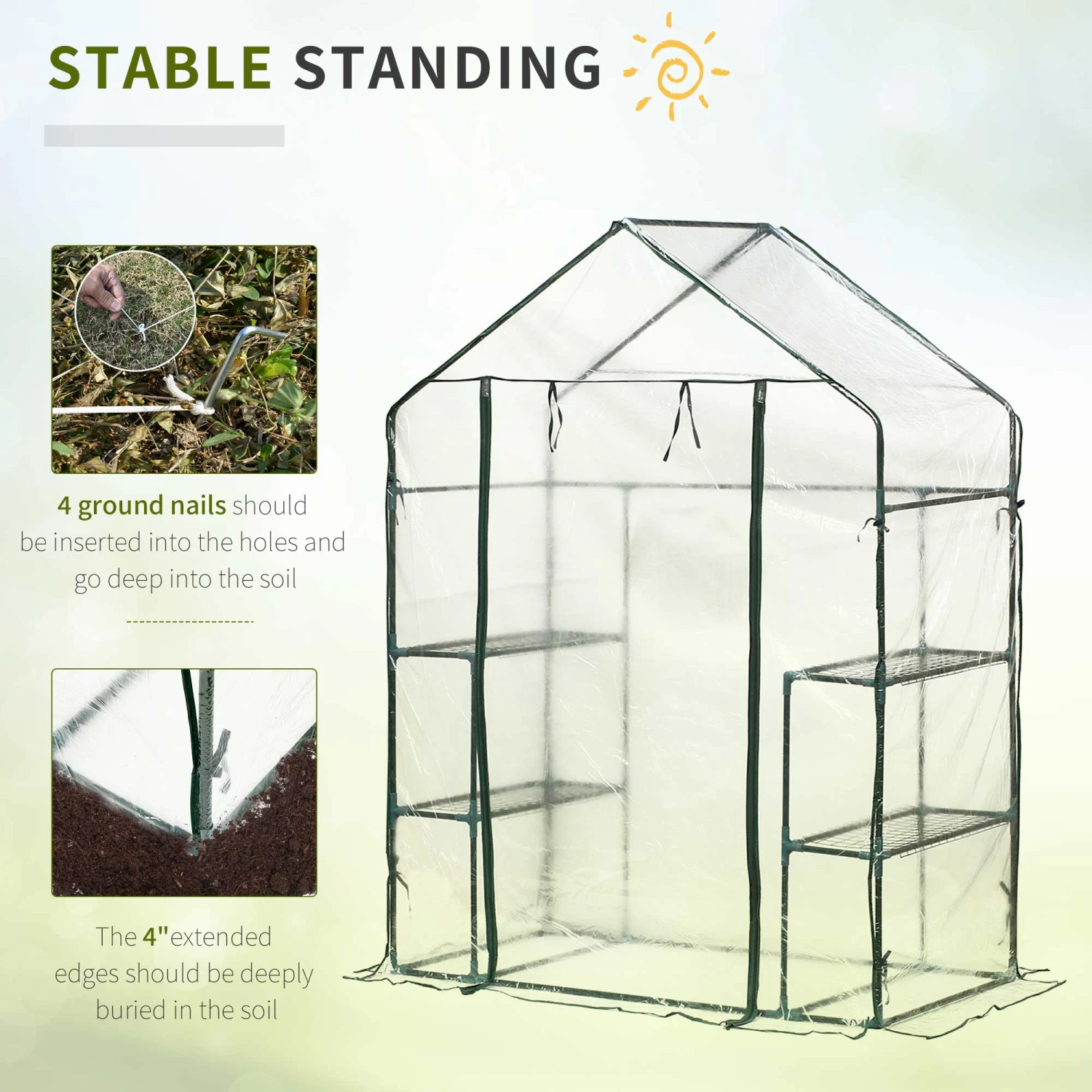 Outsunny 4.5' X 2.5' X 6.5' Outdoor Portable Walk-In Greenhouse With Shelves 6 Outsunny 4.5' X 2.5' X 6.5' Outdoor Portable Walk-In Greenhouse With Shelves - Image 6