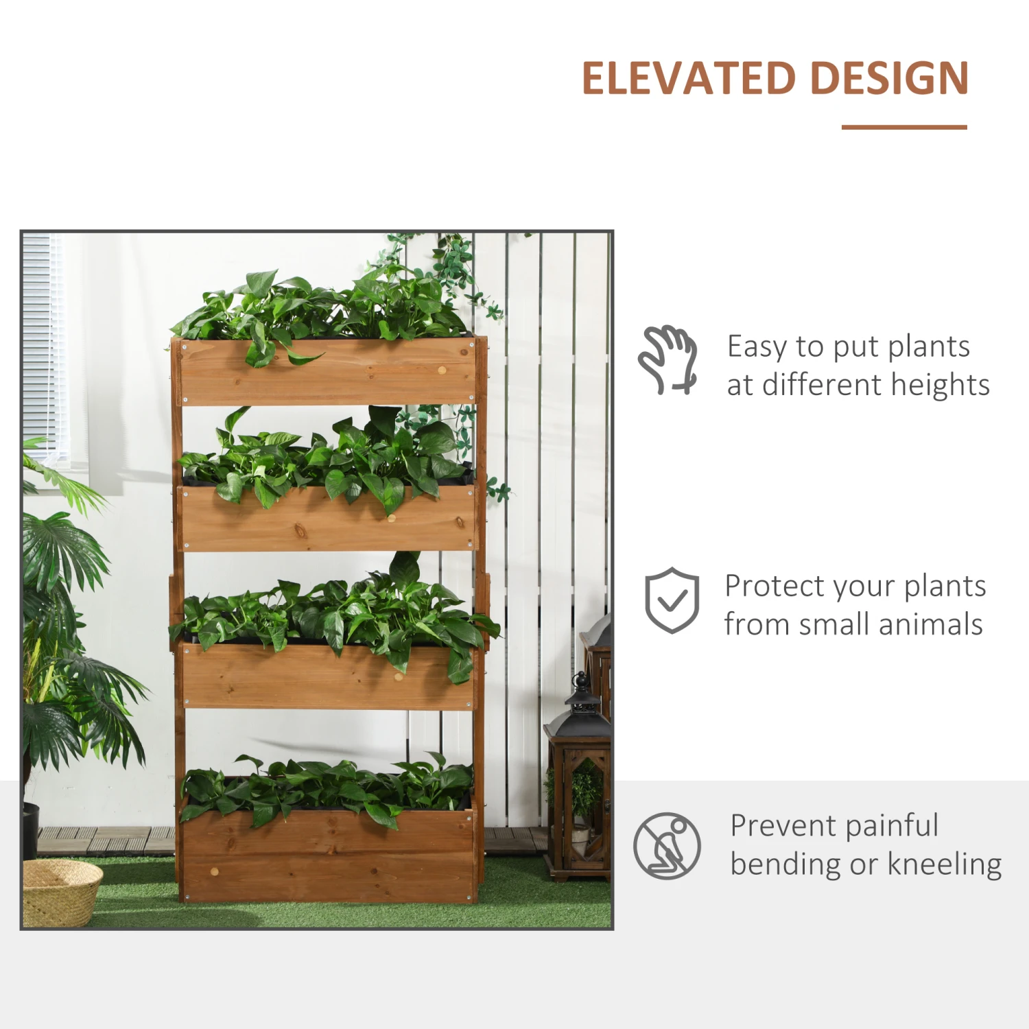 Outsunny Vertical Garden Planter, Wooden 4 Tier Planter Box, Self-Draining With Non-Woven Fabric For Outdoor Flowers, Vegetables & Herbs 5 Outsunny Vertical Garden Planter, Wooden 4 Tier Planter Box, Self-Draining With Non-Woven Fabric For Outdoor Flowers, Vegetables & Herbs - Image 5