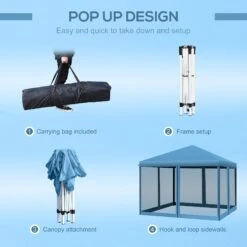 Outsunny 10' X 10' Pop Up Canopy Tent With Netting, Instant Gazebo, Ez Up Screen House Room With Carry Bag, Height Adjustable, For Outdoor, Garden, Patio, Light Blue -Outsunny hr7dcb17ed30dc2da