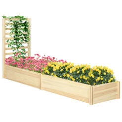Outsunny Wood Planter Box With Trellis For Climbing Plants, Raised Garden Bed For Outdoor Flowers Herbs, 91"x24"x43", Natural