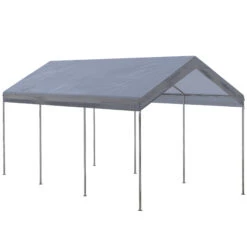 Outsunny 10' X 20' Heavy Duty Carport, Portable Garage & Patio Canopy Tent Storage Shelter, 8.7'-10.2' Adjustable Height, Anti-UV Cover For Car, Truck, Boat, Catering, Wedding, Gray