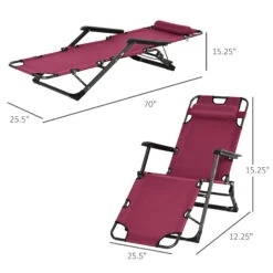 Outsunny Tanning Chair, 2-in-1 Beach Lounge Chair & Camping Chair W/ Pillow & Pocket, Adjustable Chaise For Sunbathing Outside, Patio, Poolside, Red -Outsunny i4icf917e6b45297f