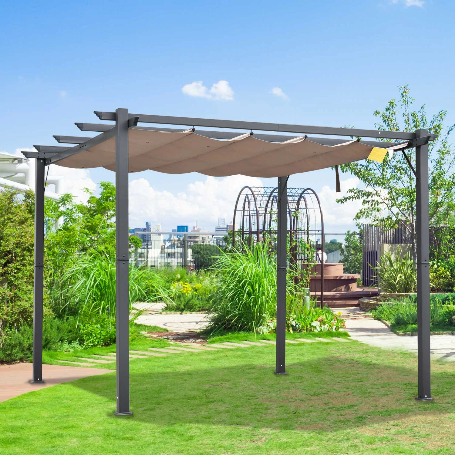 Outsunny 10' X 10' Outdoor Retractable Pergola Canopy, Aluminum Patio Pergola, Backyard Shade Shelter For Porch Party, Garden, Grill Gazebo, Grey 2 Outsunny 10' X 10' Outdoor Retractable Pergola Canopy, Aluminum Patio Pergola, Backyard Shade Shelter For Porch Party, Garden, Grill Gazebo, Grey - Image 2