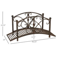 Outsunny 3.3' Metal Garden Bridge, Decorative Classic Footbridge Pond Bridge With Safety Railings For Backyard Garden Creek, Rust Brown -Outsunny i8tc1717f4e897402