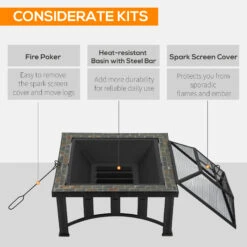 Outsunny 30 Inch Outdoor Fire Pit Square Steel Firepit Stove W/ Screen Poker For Patio -Outsunny iFy88c17f2768b8bf