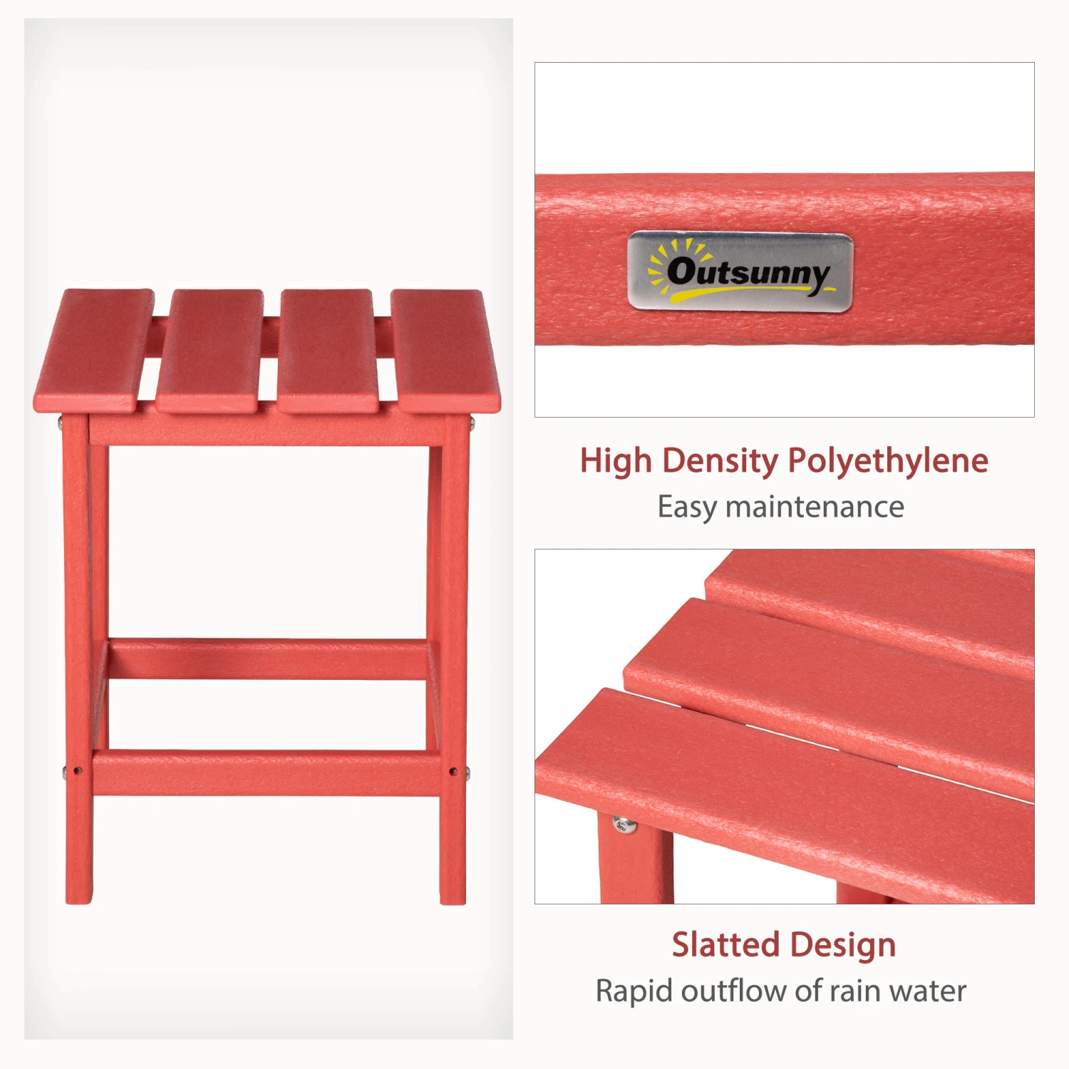 Outsunny Patio Side Table, 15" Square Outdoor End Table, HDPE Plastic Tea Table For Adirondack Chair, Backyard Or Lawn, Red 6 Outsunny Patio Side Table, 15" Square Outdoor End Table, HDPE Plastic Tea Table For Adirondack Chair, Backyard Or Lawn, Red - Image 6