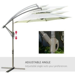 Outsunny 9' Offset Patio Umbrella With Base, Steel Hanging Cantilever Umbrella, 2-Tier Easy Tilt Polyester Shade, 8 Ribs, Crank, Cross Base, Beige 15 Outsunny 9' Offset Patio Umbrella With Base, Steel Hanging Cantilever Umbrella, 2-Tier Easy Tilt Polyester Shade, 8 Ribs, Crank, Cross Base, Beige -Outsunny iOu88c180fa56079e