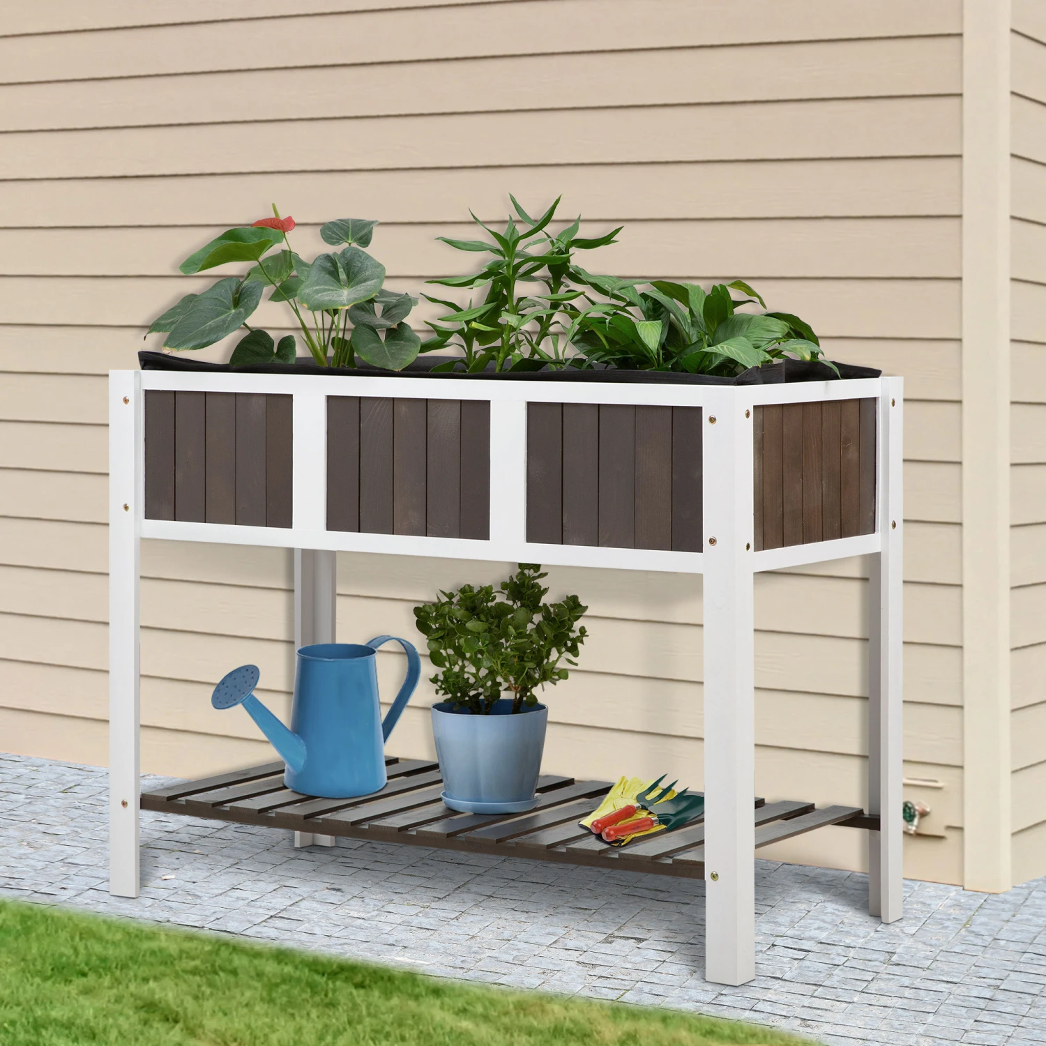 Outsunny 47" X 23" X 35" Wooden Raised Garden Planter Bed With Spacious Area For Planting, Storage Shelf & Versatile Use 2 Outsunny 47" X 23" X 35" Wooden Raised Garden Planter Bed With Spacious Area For Planting, Storage Shelf & Versatile Use - Image 2