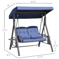 Outsunny 2 Seater Swing Chair, Garden Loveseat Swing Bench With Adjustable Canopy, Soft Cushions, Throw Pillows And Tray For Patio, Yard, Dark Blue 11 Outsunny 2 Seater Swing Chair, Garden Loveseat Swing Bench With Adjustable Canopy, Soft Cushions, Throw Pillows And Tray For Patio, Yard, Dark Blue -Outsunny iPwc17180b0b9b833