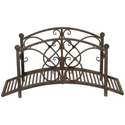 Outsunny 3.3' Metal Garden Bridge, Decorative Classic Footbridge Pond Bridge With Safety Railings For Backyard Garden Creek, Rust Brown -Outsunny iSpb1017f4e897402