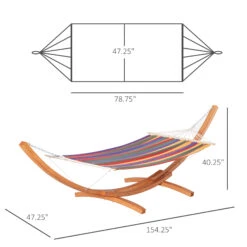 Outsunny Outdoor Hammock With Stand, Extra Large Heavy Duty Wooden Frame, No Tree Needed, 12.8' Indoor Outside Boho Style Nap Bed, Natural Cotton, Rainbow 11 Outsunny Outdoor Hammock With Stand, Extra Large Heavy Duty Wooden Frame, No Tree Needed, 12.8' Indoor Outside Boho Style Nap Bed, Natural Cotton, Rainbow -Outsunny iW6c171818bfa1ff0