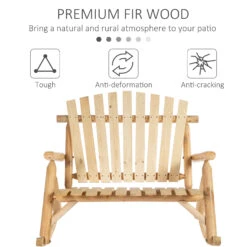 Outsunny Double Wooden Patio Rocking Bench, Adirondack Porch Rocker Chair For 2 Persons With High Rise Slatted Seat & Backrest, Smooth Armrests, Natural -Outsunny ieAb1017fe7fbd5ae