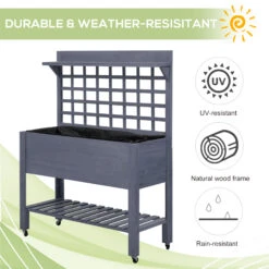 Outsunny 41" Raised Garden Bed Mobile Elevated Wooden Planter Box Stand With Wheels, Trellis And Storage Shelf, Gray 13 Outsunny 41" Raised Garden Bed Mobile Elevated Wooden Planter Box Stand With Wheels, Trellis And Storage Shelf, Gray -Outsunny ijw88c188c3b8db92