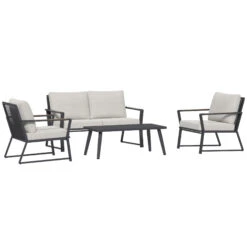 Outsunny 4 PC Aluminum Garden Sofa Set Widened Seat, Coffee Table & Cushions, Cream