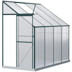 Outsunny 8' X 4' X 7' Hobby Greenhouse, Walk-in Lean-To Polycarbonate Hot House Kit With Aluminum Frame, Sliding Door, Roof Vent, Green