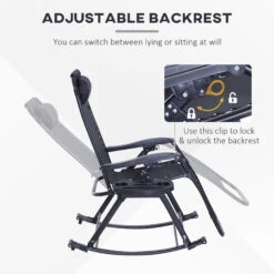 Outsunny Outdoor Rocking Chairs, Foldable Reclining Zero Gravity Lounge Rocker W/ Pillow, Cup & Phone Holder, Combo Design W/ Folding Legs, Black -Outsunny iql7561821eaa6f73