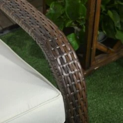 Outsunny Patio Wicker Adirondack Chair, Outdoor All-Weather Rattan Fire Pit Chair W/ Soft Cushions, Tall Curved Backrest And Comfortable Armrests For Deck Or Garden, Cream White -Outsunny iuf3d618677a36f58