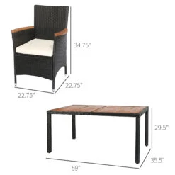 Outsunny 7 PCS Patio Dining Set Rattan Wicker Furniture Set With Acacia Wood Table Top, Armrest Chairs With Water-Proof Cushion, Beige -Outsunny ivK0f117e69692db4