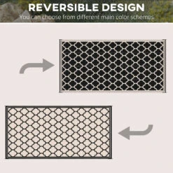 Outsunny Reversible Outdoor Rug Carpet, 9' X 18' Waterproof Plastic Straw Rug, Portable RV Camping Rugs, Large Floor Mat Area Rug For Backyard, Deck, Picnic, Beach, Trailer, Camper, Black & Beige -Outsunny ivOb1017f2768bcd7