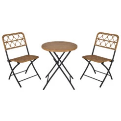 Outsunny 3 PCS Rattan Wicker Bistro Set With Easy Folding, Hand Woven Rattan Coffee Table And Chairs For Outdoor Lawn, Pool, Balcony & Garden, Natural