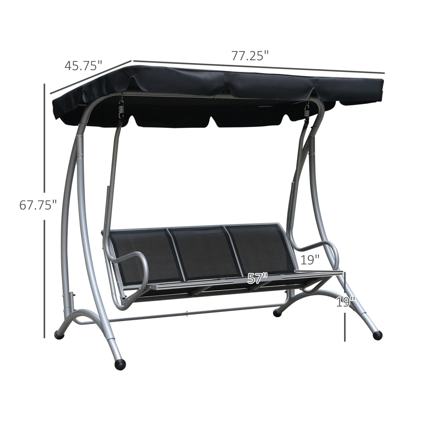 Outsunny 3-Seat Patio Swing Chair, Outdoor Canopy Swing With Stand, Adjustable Shade, Steel Frame For Adults, Garden, Poolside, Black 3 Outsunny 3-Seat Patio Swing Chair, Outdoor Canopy Swing With Stand, Adjustable Shade, Steel Frame For Adults, Garden, Poolside, Black - Image 3