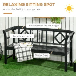Outsunny Three-Person Wooden Bench, Three-Seater Outdoor Patio Bench, Backrest And Armrests, Rustic Country Diamond Pattern, Slatted Seat For Backyard, Porch Garden, Black -Outsunny j5ea091860aa22011