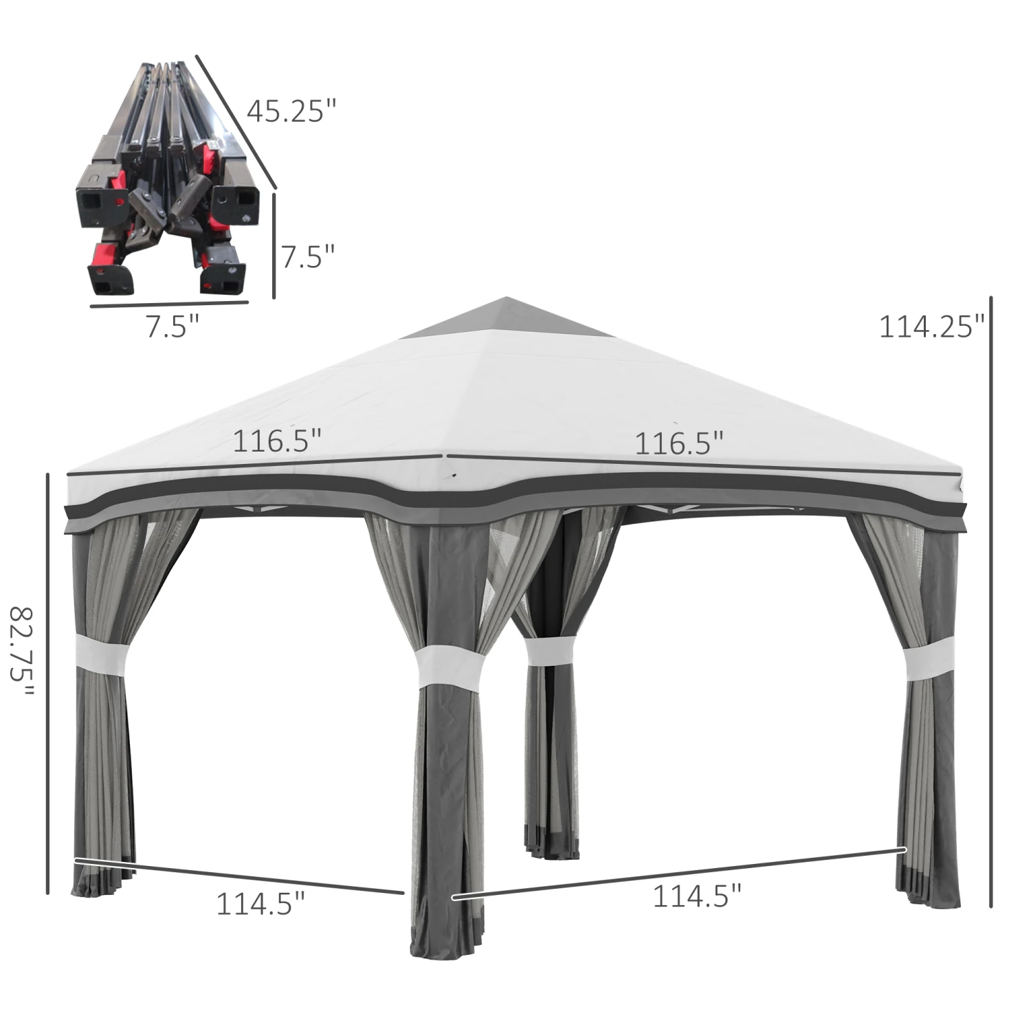 Outsunny 10' X 10' Pop Up Canopy Tent With Netting, Instant Tents For Parties, Height Adjustable, With Wheeled Carry Bag And 4 Sand Bags For Outdoor, Garden, Patio, Gray 3 Outsunny 10' X 10' Pop Up Canopy Tent With Netting, Instant Tents For Parties, Height Adjustable, With Wheeled Carry Bag And 4 Sand Bags For Outdoor, Garden, Patio, Gray - Image 3