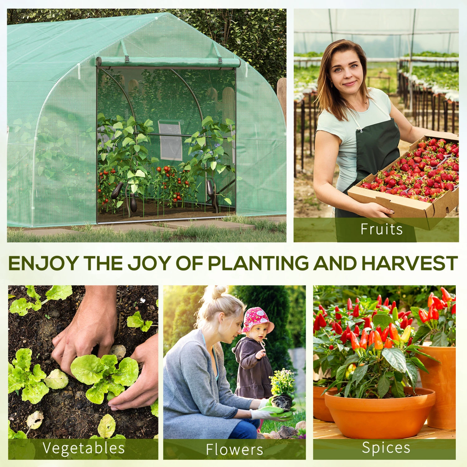 Outsunny 26' X 10' X 7' Walk-In Greenhouse Tunnel, Large Gardening Hot House With 12 Windows, 2 Net Protected Zipper Screen Doors For Backyard, Green 6 Outsunny 26' X 10' X 7' Walk-In Greenhouse Tunnel, Large Gardening Hot House With 12 Windows, 2 Net Protected Zipper Screen Doors For Backyard, Green - Image 6