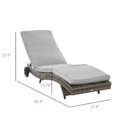 Outsunny Chaise Lounge Pool Chair, Outdoor PE Rattan Cushioned Patio Sun Lounger W/ 5-Level Adjustable Backrest & Wheels For Easy Movement, Wicker, Gray -Outsunny j883ad17e6ca113d5
