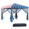 Outsunny 10' X 10' Pop Up Canopy Tent With Netting, Instant Gazebo, Ez Up Screen House Room With Carry Bag, Height Adjustable, For Outdoor, Garden, Patio, American Flag
