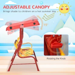 Outsunny 2-Seat Kids Patio Canopy Swing, W/ Adjustable Awning. Seat Belt, Ladybird Pattern -Outsunny jeo88c17f2769077a