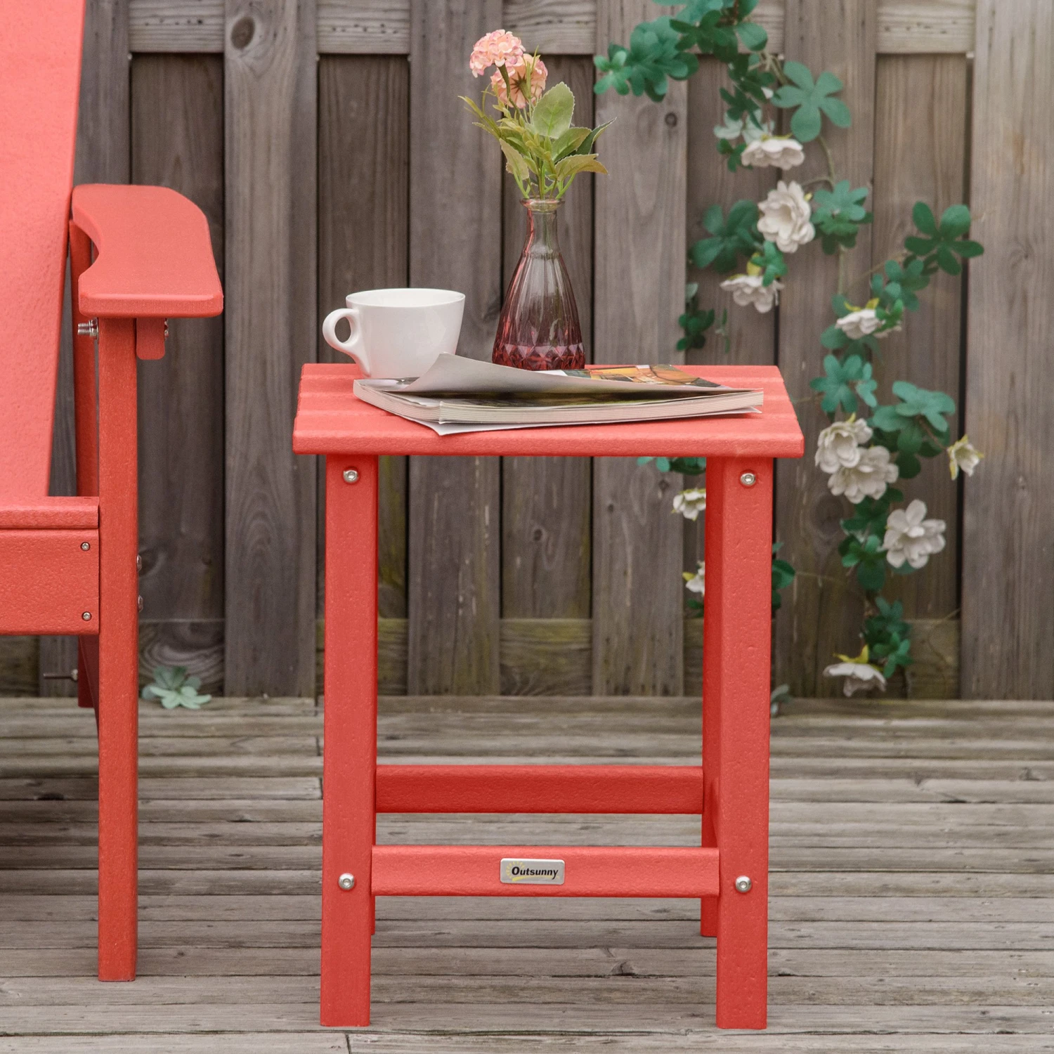 Outsunny Patio Side Table, 15" Square Outdoor End Table, HDPE Plastic Tea Table For Adirondack Chair, Backyard Or Lawn, Red 2 Outsunny Patio Side Table, 15" Square Outdoor End Table, HDPE Plastic Tea Table For Adirondack Chair, Backyard Or Lawn, Red - Image 2