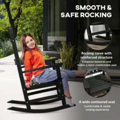 Outsunny Outdoor Rocking Chair, All Weather-Resistant HDPE Rocking Patio Chairs With Rustic High Back, Armrests, Oversized Seat And Slatted Backrest, 350lbs Weight Capacity, Black -Outsunny jgd7bd1896884afa0
