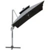 Outsunny 10FT Cantilever Patio Umbrella With Solar LED Lights & Power Bank, Double Top Outdoor Offset Umbrella With 360° Rotation, 4-Position Tilt, Crank & Cross Base For Garden Deck Pool, Grey
