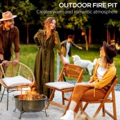 Outsunny Outdoor Fire Pit With Grill Cooking Grate, Cover, Fire Poker For Patio -Outsunny jhua0917f777c49fe