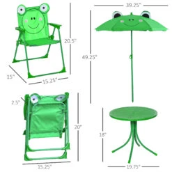 Outsunny Folding Kids Table And Chair Set, Picnic Table With Frog Pattern Removable & Height Adjustable Sun Umbrella For Garden, Backyard, Green -Outsunny jhwc1717f4d9dac2f
