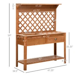 Outsunny Garden Potting Bench, Outdoor Wooden Workstation Table W/ Metal Screen, Drawer, Hooks, Storage Shelf, And Lattice Back For Patio, Backyard And Porch 17 Outsunny Garden Potting Bench, Outdoor Wooden Workstation Table W/ Metal Screen, Drawer, Hooks, Storage Shelf, And Lattice Back For Patio, Backyard And Porch -Outsunny jjCc171802b265e9d