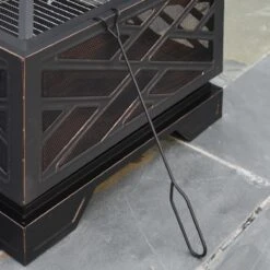 Outsunny 26" Outdoor Steel Square Fire Pit With Grill Net For BBQ, Safety Spark/Ember Cover & Classic Stylish Appearance -Outsunny jjM2e017e71907ea2