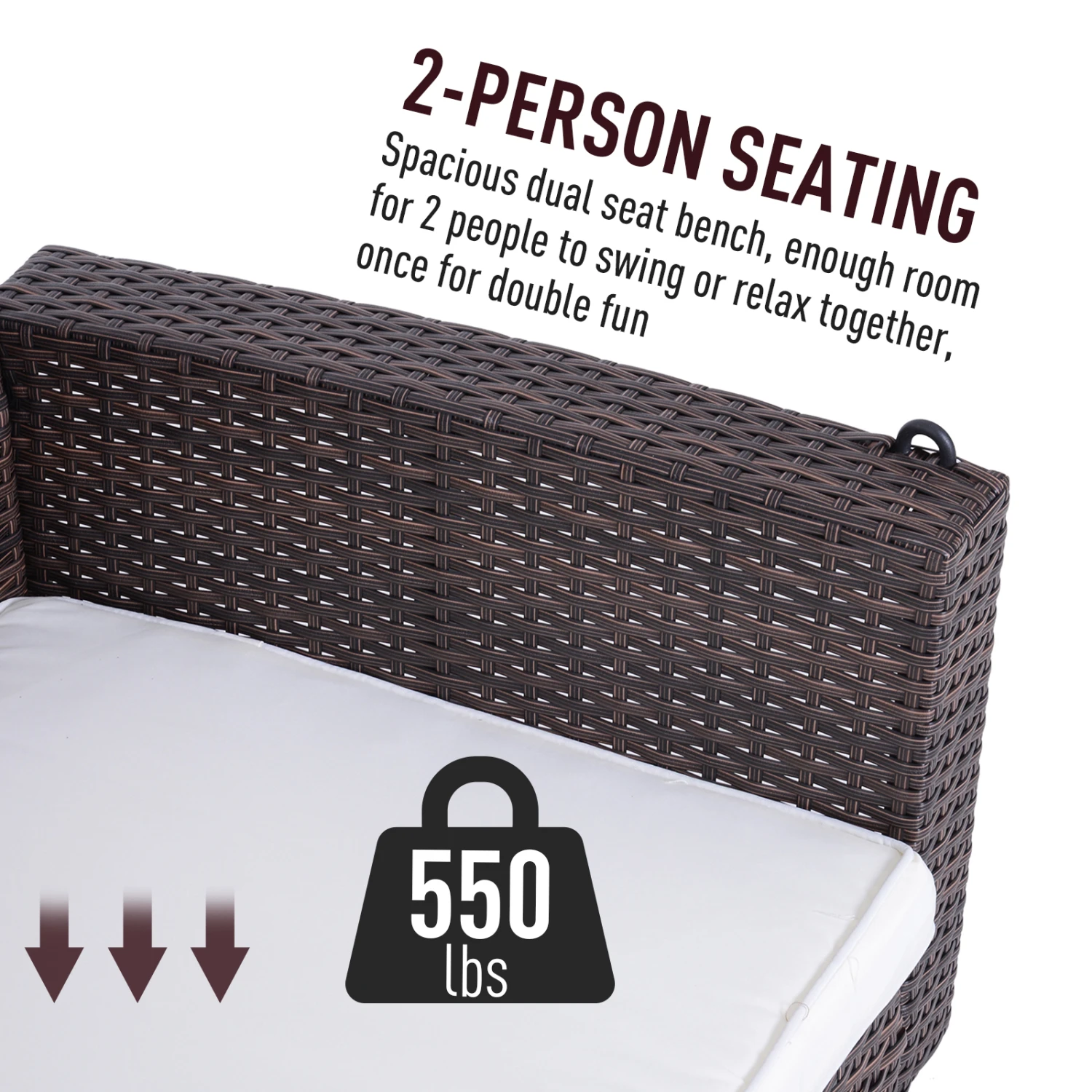 Outsunny 2 Person Wicker Hanging Swing Bench, Front Porch Swing Outdoor Chair With Cushions 550 Lbs. Weight Capacity For Backyard, Garden, Cream White 6 Outsunny 2 Person Wicker Hanging Swing Bench, Front Porch Swing Outdoor Chair With Cushions 550 Lbs. Weight Capacity For Backyard, Garden, Cream White - Image 6